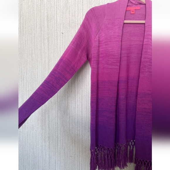 Lilly Pulitzer Size Medium Tatum Ombre Cardigan Orchid Oasis Pink Purple Fringe - Picture 8 of 15